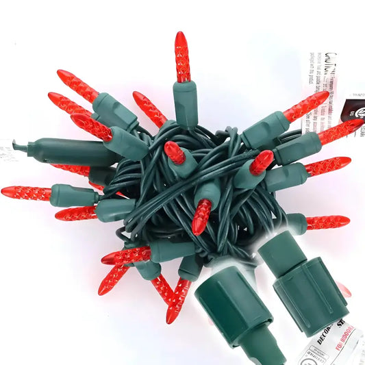 25 M5 Red Commercial Co-Axial LED Christmas Lights, 4" Spacing, Green Wire [CLOSEOUT]