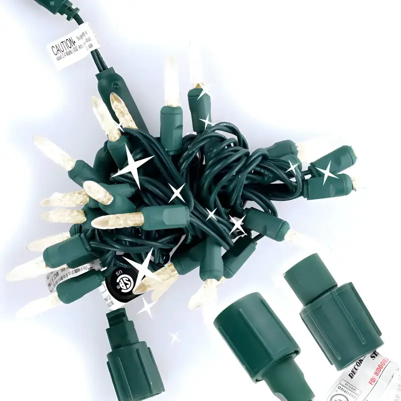 25 M5 Warm White Twinkle Commercial Co-Axial LED Christmas Lights, 4" Spacing, Green Wire [CLOSEOUT]