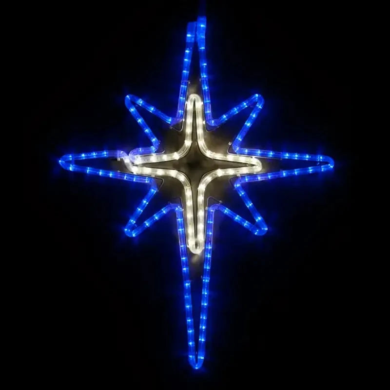 28" Blue and Cool White LED Bethlehem Star with Cross Center