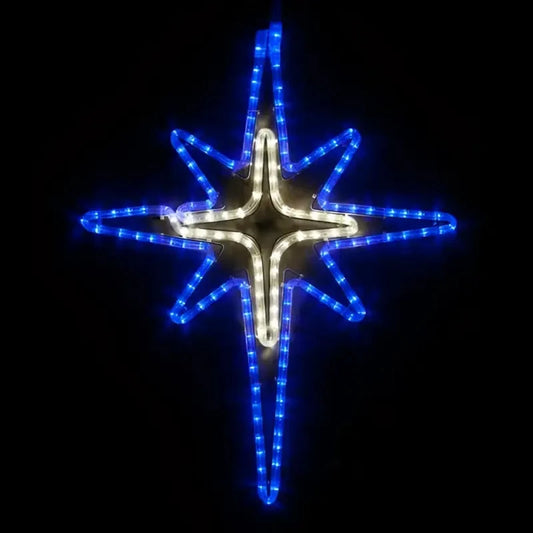 28" Blue and Cool White LED Bethlehem Star with Cross Center