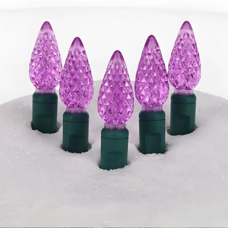 35 C6 Purple LED Christmas Lights, 4" Spacing, Green Wire [CLOSEOUT]