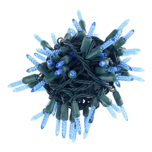 35 M5 Blue LED Christmas Lights, 4" Spacing, Green Wire [CLOSEOUT]