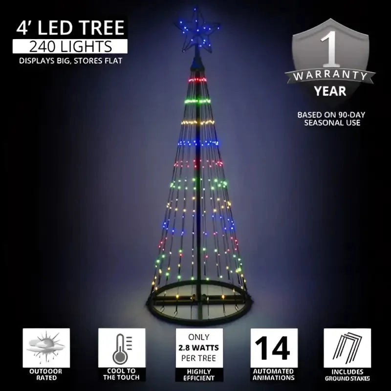 4' Multicolor LED Animated Outdoor Lightshow Tree, Black Frame