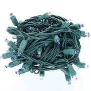 50 5mm Blue and Cool White Dazzle LED Strobe Christmas Lights, 6" Spacing, Green Wire