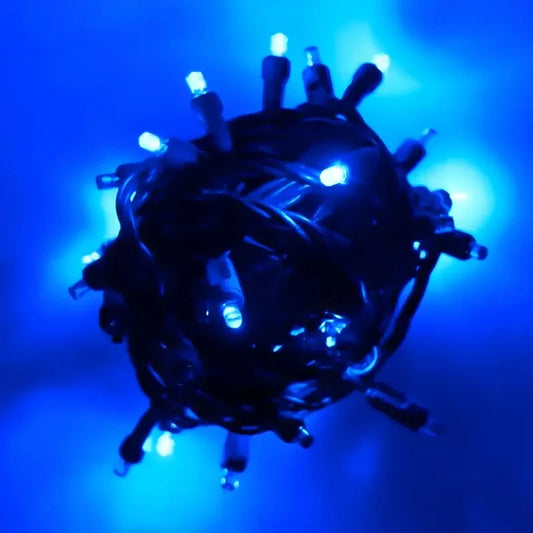 50 5mm Blue SuperSpark® LED Strobe Christmas Lights, 6" Spacing, Green Wire