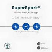 50 5mm Blue SuperSpark® LED Strobe Christmas Lights, 6" Spacing, Green Wire