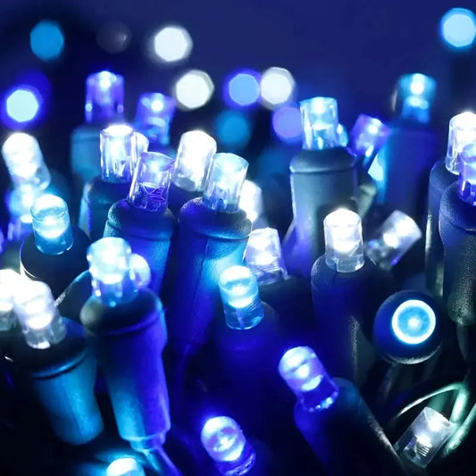 50 5mm ColorCraft® Arctic - Teal, Blue, and Cool White LED Christmas Lights, 6" Spacing, Green Wire
