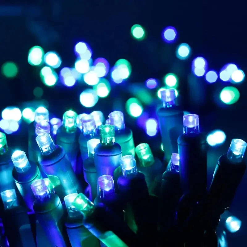 50 5mm ColorCraft® Bahamas - Teal, Blue, and Green LED Christmas Lights, 6" Spacing, Green Wire