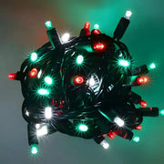 50 5mm ColorCraft® Christmas - Cool White, Green, and Red LED Christmas Lights, 6" Spacing, Green Wire