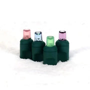 50 5mm ColorCraft® Gingerbread - Pink, Teal, Lime Green, and Purple LED Christmas Lights, 6" Spacing, Green Wire