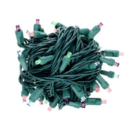 50 5mm ColorCraft® Gingerbread - Pink, Teal, Lime Green, and Purple LED Christmas Lights, 6" Spacing, Green Wire