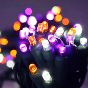 50 5mm ColorCraft® Halloween - Purple, Cool White, and Orange LED Christmas Lights, 6" Spacing, Green Wire