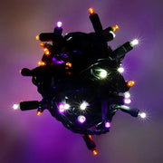 50 5mm ColorCraft® Halloween - Purple, Cool White, and Orange LED Christmas Lights, 6" Spacing, Green Wire