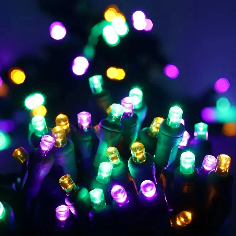 50 5mm ColorCraft® Mardi Gras - Purple, Green, and Gold LED Christmas Lights, 6" Spacing, Green Wire