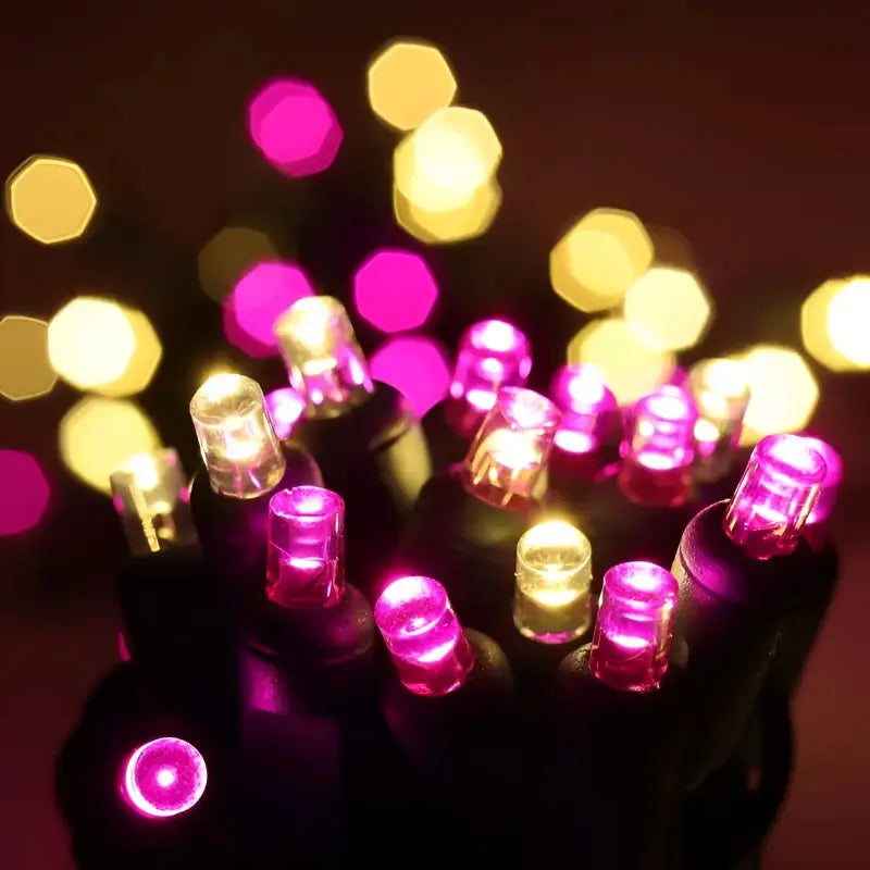 50 5mm ColorCraft® Pink Taffy - Pink and Warm White LED Christmas Lights, 6" Spacing, Green Wire [CLOSEOUT]