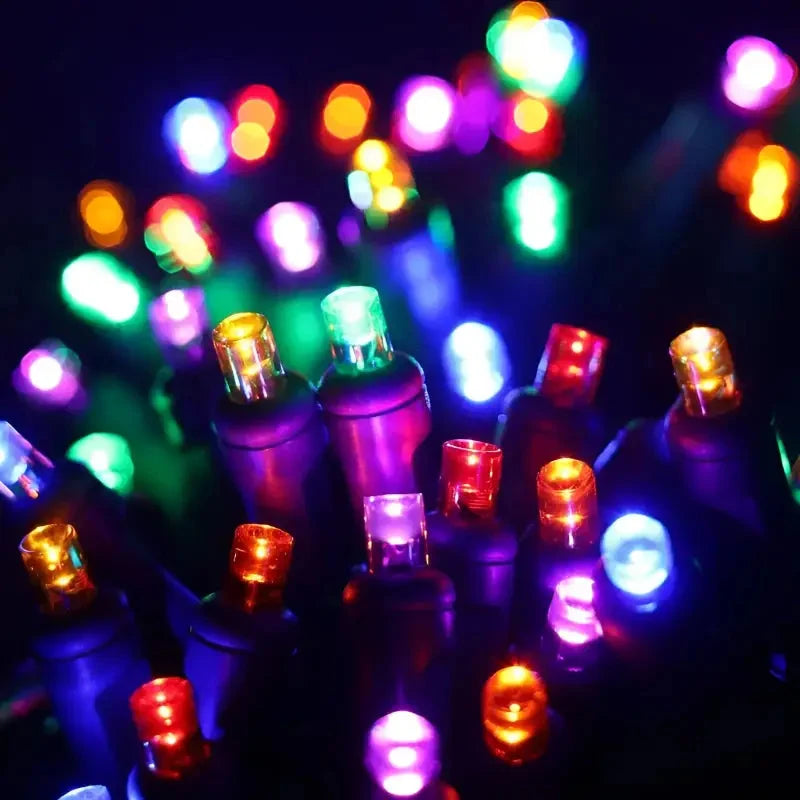 50 5mm ColorCraft® Rainbow - Red, Orange, Gold, Green, Blue, and Purple LED Christmas Lights, 6" Spacing, Green Wire