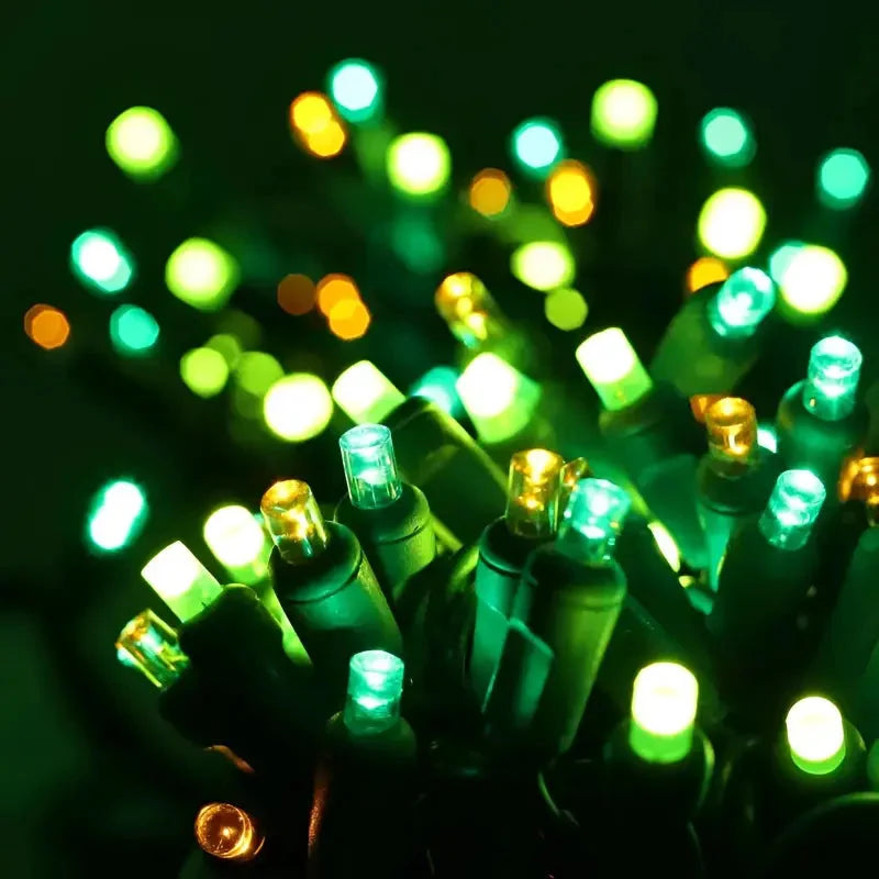50 5mm ColorCraft® Shamrock - Green, Frosted Lime Green, and Gold LED Christmas Lights, 6" Spacing, Green Wire