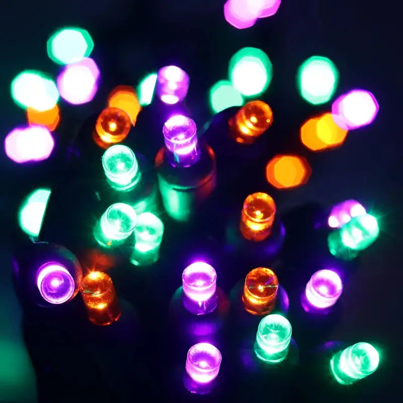 50 5mm ColorCraft® Spooky - Green, Orange, and Purple LED Christmas Lights, 6" Spacing, Black Wire [CLOSEOUT]