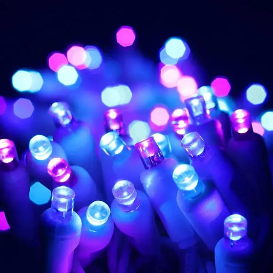50 5mm ColorCraft® Stardust - Teal, Blue, and Purple LED Christmas Lights, 6" Spacing, White Wire