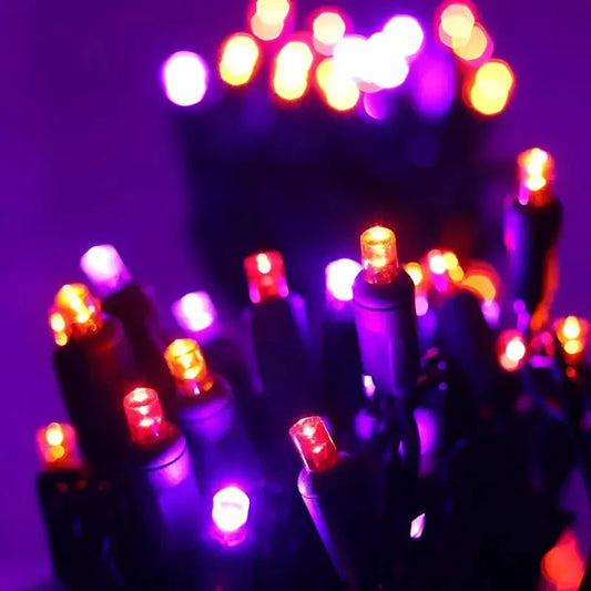 50 5mm ColorCraft® Victorian - Red, Orange, and Purple LED Christmas Lights, 6" Spacing, Green Wire