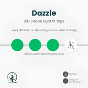 50 5mm Green and Cool White Dazzle LED Strobe Christmas Lights, 6" Spacing, Green Wire