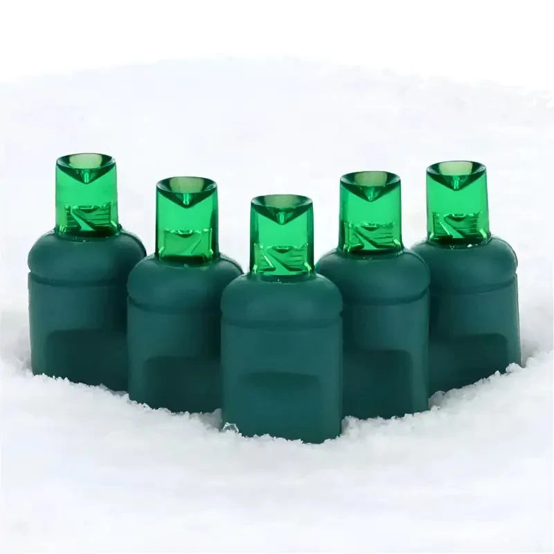 50 5mm Green LED Christmas Lights, 4" Spacing, Green Wire