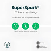 50 5mm Green SuperSpark® LED Strobe Christmas Lights, 6" Spacing, Green Wire