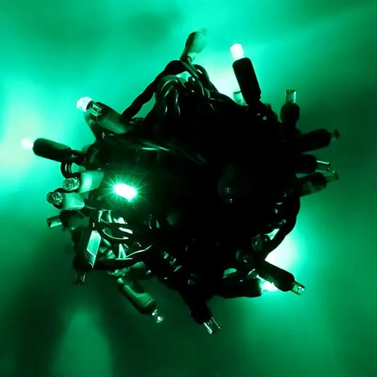 50 5mm Green SuperSpark® LED Strobe Christmas Lights, 6" Spacing, Green Wire
