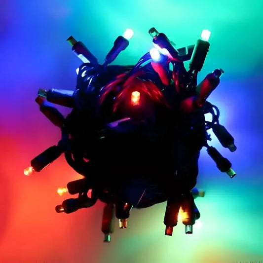 50 5mm Multicolor SuperSpark® LED Strobe Christmas Lights, 6" Spacing, Green Wire