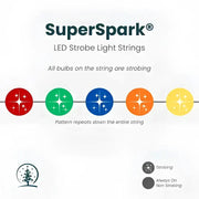 50 5mm Multicolor SuperSpark® LED Strobe Christmas Lights, 6" Spacing, Green Wire