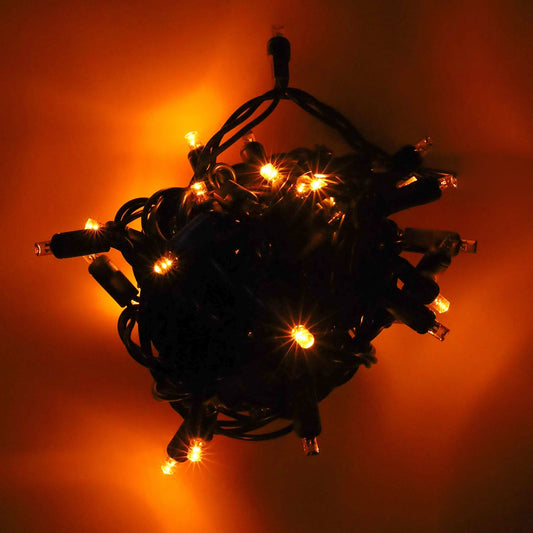 50 5mm Orange SuperSpark® LED Strobe Christmas Lights, 6" Spacing, Green Wire