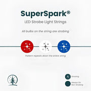 50 5mm Red, Cool White, and Blue SuperSpark® LED Strobe Christmas Lights, 6" Spacing, Green Wire
