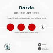 50 5mm Red and Cool White Dazzle LED Strobe Christmas Lights, 6" Spacing, Green Wire