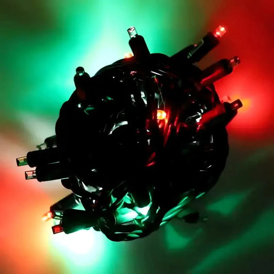 50 5mm Red, Green, and Cool White SuperSpark® LED Strobe Christmas Lights, 6" Spacing, Green Wire