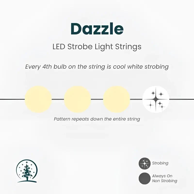 50 5mm Warm White and Cool White Dazzle LED Strobe Christmas Lights, 6" Spacing, Green Wire