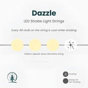 50 5mm Warm White and Cool White Dazzle LED Strobe Christmas Lights, 6" Spacing, Green Wire