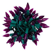 50 C6 Purple LED Christmas Lights, 4" Spacing, Green Wire [CLOSEOUT]