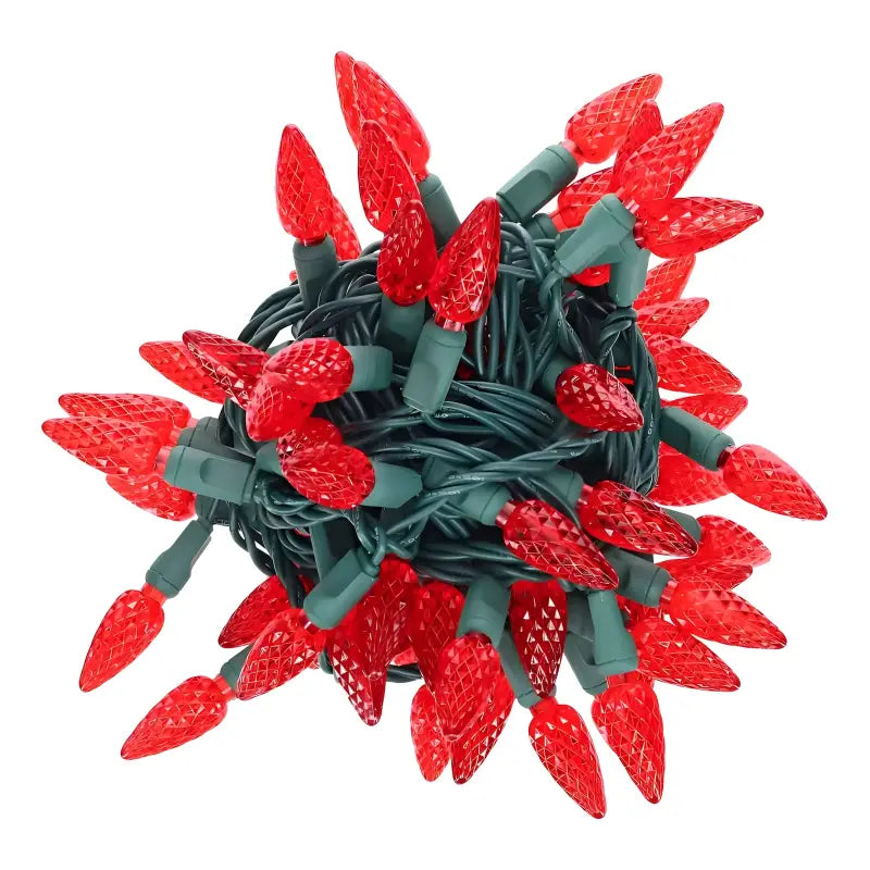 50 C6 Red LED Christmas Lights, 4" Spacing, Green Wire [CLOSEOUT]