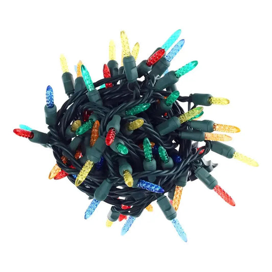 50 M5 Multicolor LED Christmas Lights, 4" Spacing, Green Wire