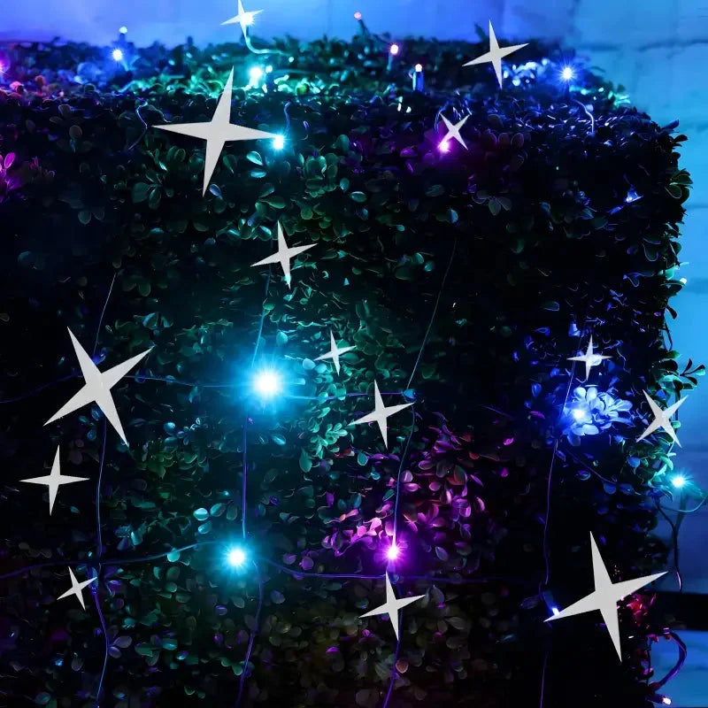 5mm 4' x 6' Stardust - Blue, Purple, Teal DreamSpark® Smooth Fade LED Net Lights, Green Wire