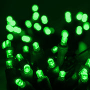 70 5mm Green LED Christmas Lights, 4" Spacing, Green Wire