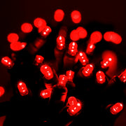 100 5mm Red LED Christmas Lights, 4" Spacing, Green Wire