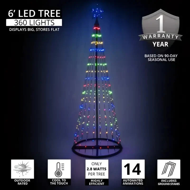 6' Multicolor LED Animated Outdoor Lightshow Tree, Black Frame