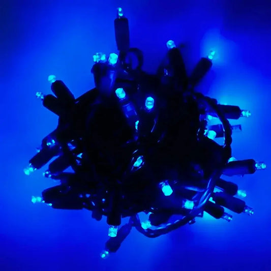 70 5mm Blue DreamSpark® Slow Fade LED Christmas Lights, 4" Spacing, Green Wire