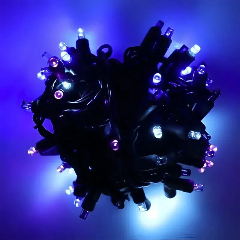 70 5mm ColorCraft® Stardust - Teal, Blue, and Purple DreamSpark® Slow Fade LED Christmas Lights, 4" Spacing, Green Wire
