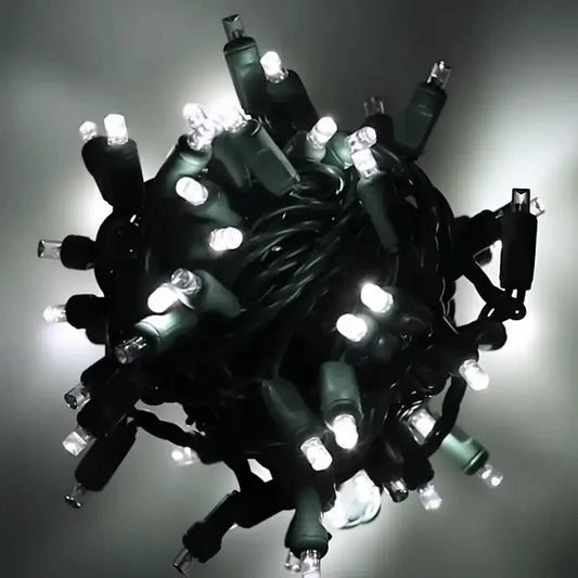 70 5mm Cool White DreamSpark® Slow Fade LED Christmas Lights, 4" Spacing, Green Wire