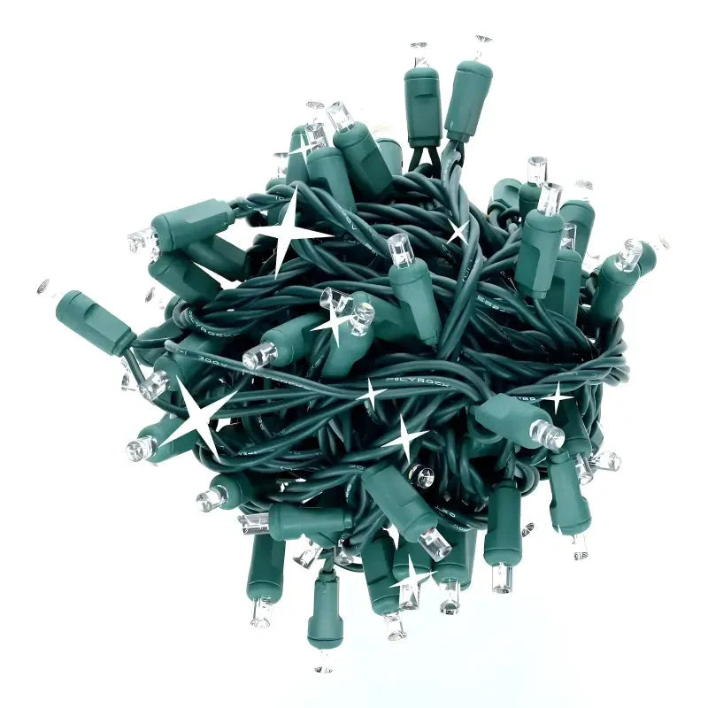 70 5mm Cool White Twinkle LED Christmas Lights, 4" Spacing, Green Wire
