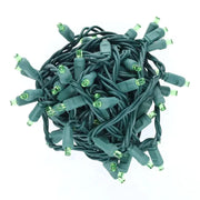 70 5mm Green LED Christmas Lights, 4" Spacing, Green Wire
