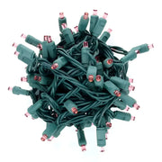 70 5mm Pink LED Christmas Lights, 4" Spacing, Green Wire