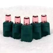 70 5mm Pink LED Christmas Lights, 4" Spacing, Green Wire